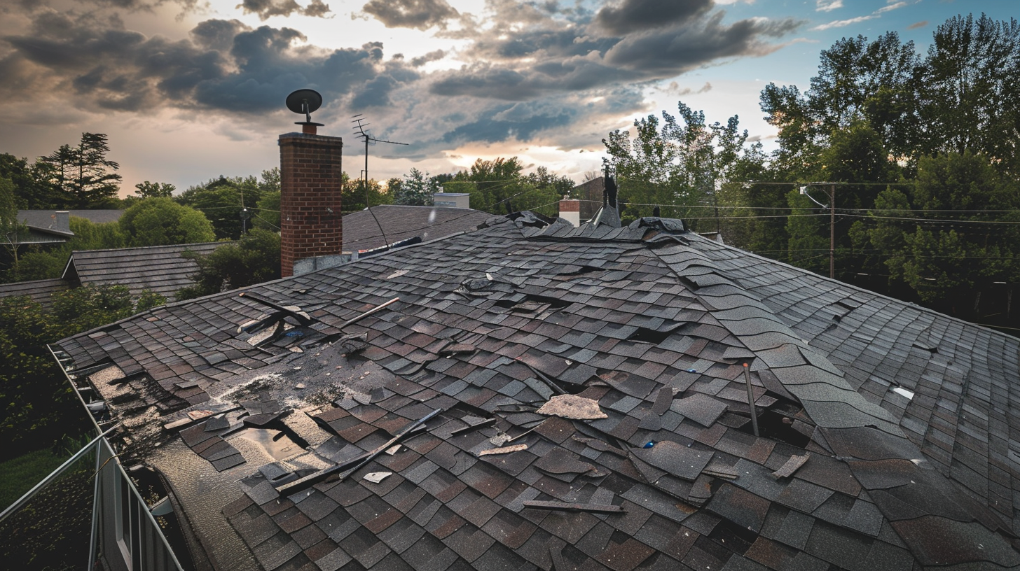 an image of a homeowners roof that has recently experienced storm damage.